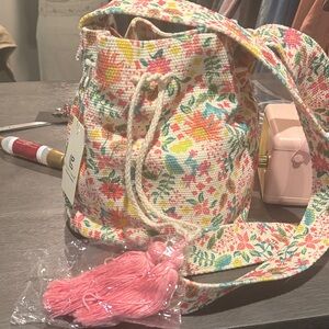 Colorful Floral Canvas Shoulder Bag with Tassels